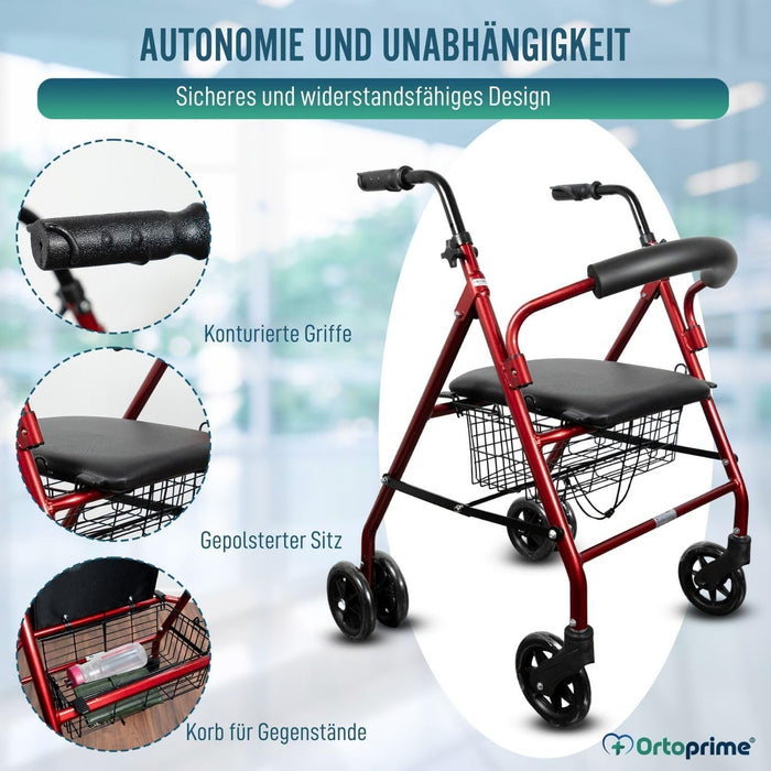 Rollator aus Aluminium mit Lastbremse und Gepolsterter Sitzfläche