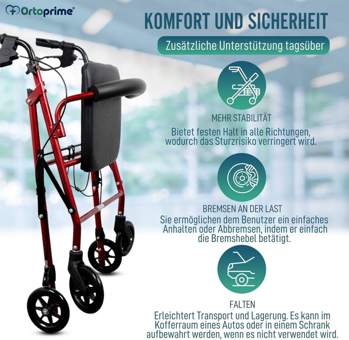 Rollator aus Aluminium mit Bremsen und Gepolsterter Sitzfläche