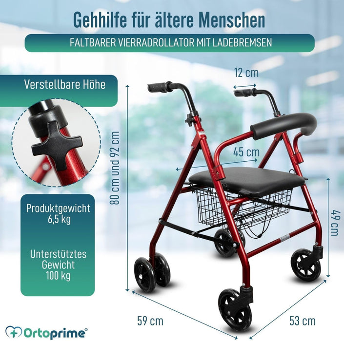 Rollator aus Aluminium mit Lastbremse und Gepolsterter Sitzfläche