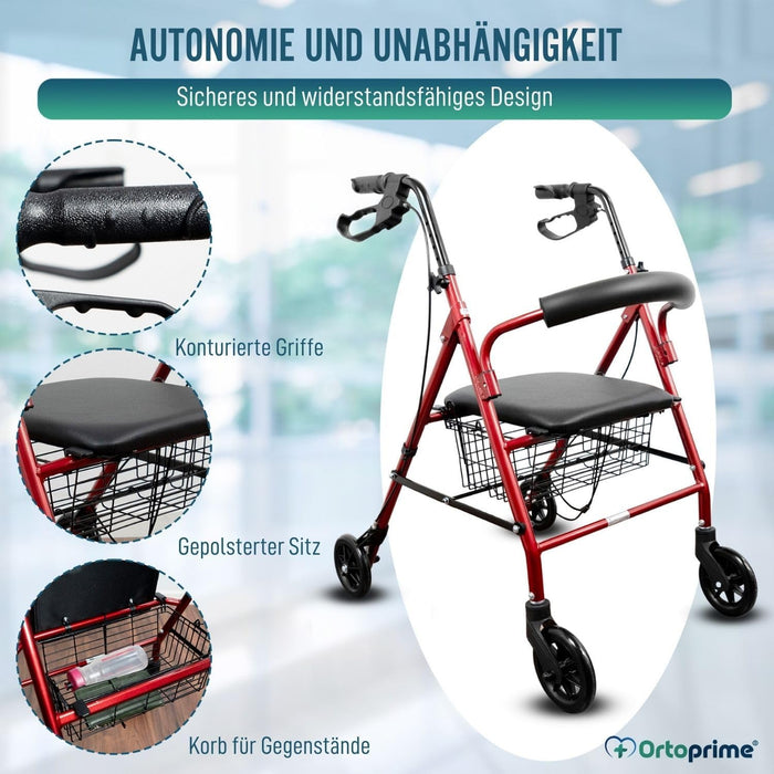 Rollator aus Aluminium mit Bremsen und Gepolsterter Sitzfläche