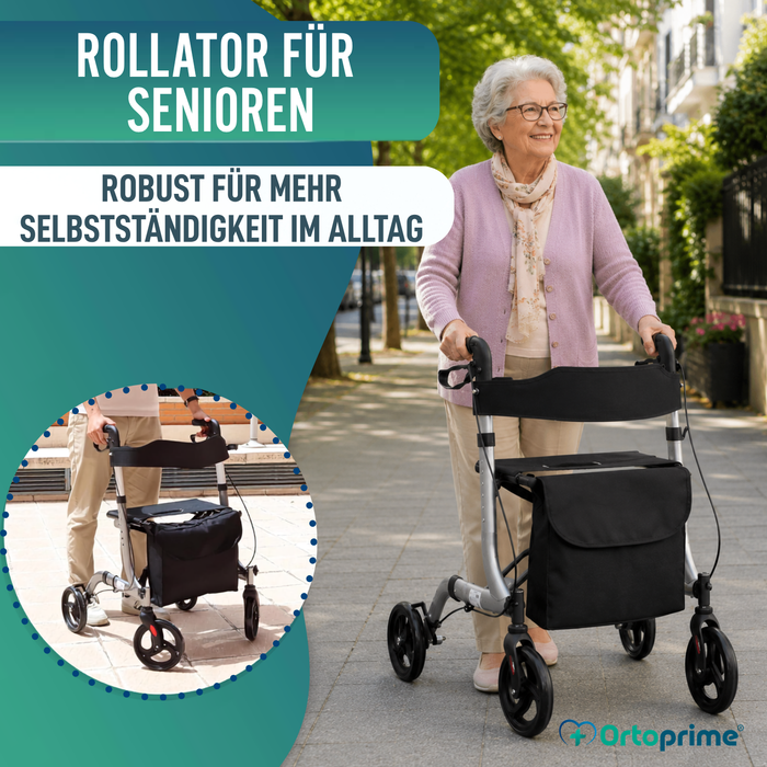 Rollator für Senioren aus Aluminium mit 4 Rädern Faltbar mit Sitz und Bremsen