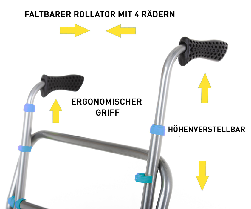 Rollator Aluminium Faltbar 4 Räder Blau