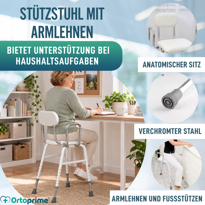 Unterstützender Stuhl mit Armlehnen | Höhenverstellbar