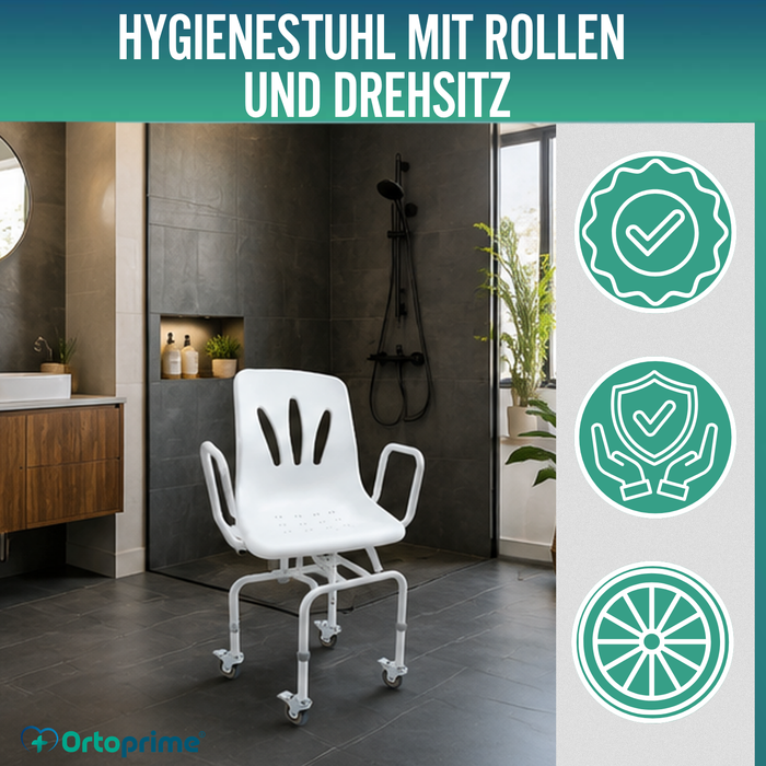 Drehbarer Duschstuhl mit Rädern | Badezimmerstuhl für Erwachsene