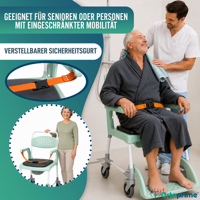 Dusch-Toilettenstuhl mit Rollen 3 in 1 | Sitz mit Ablauf