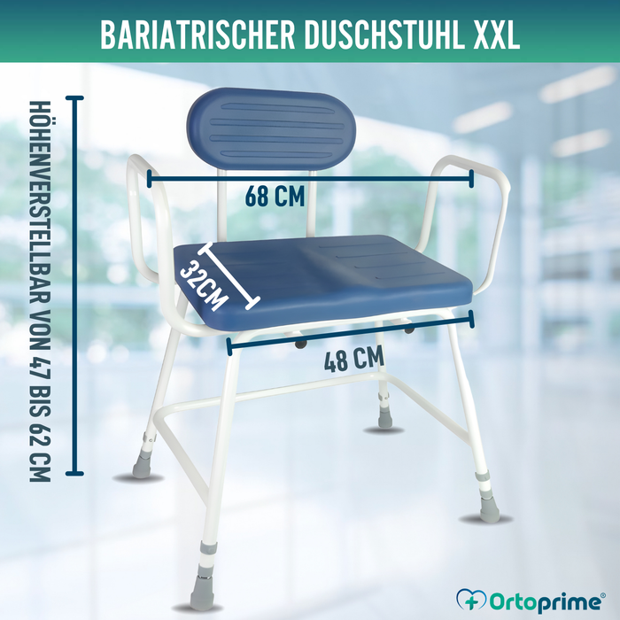XXL Duschstuhl Bariatrisch mit Rückenlehne und Armlehnen