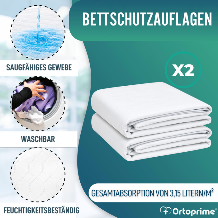 PACK 2 Saugfähige, Waschbare, ökologische Bettunterlagen für Bett 135cm, 3,15 Liter/m²