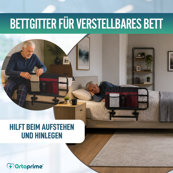 Verstellbares Erwachsenenbettgeländer mit Taschen