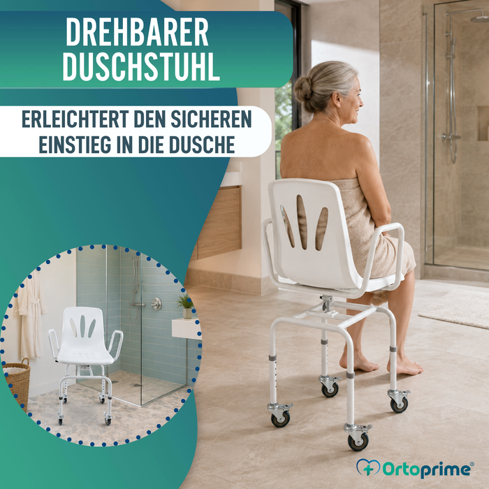Drehbarer Duschstuhl mit Rädern | Badezimmerstuhl für Erwachsene