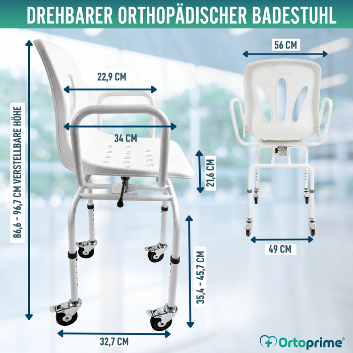 Drehbarer Duschstuhl mit Rädern | Badezimmerstuhl für Erwachsene
