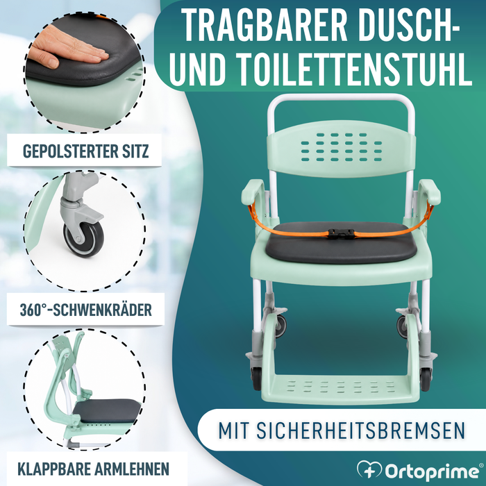 Dusch-Toilettenstuhl mit Rollen 3 in 1 | Sitz mit Ablauf