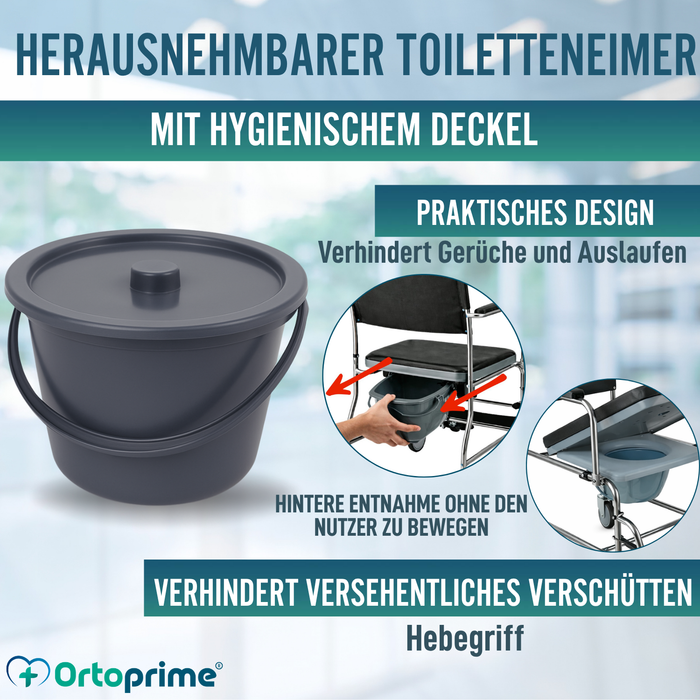 Dusch-WC-Stuhl mit Rollen und Bremse | Gepolstert