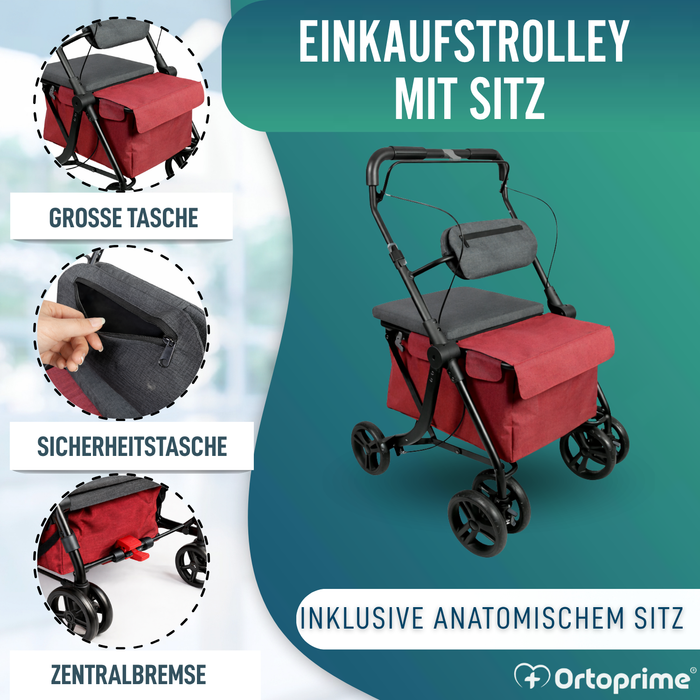 Rollator mit Einkaufstrolley | Integrierter Sitz