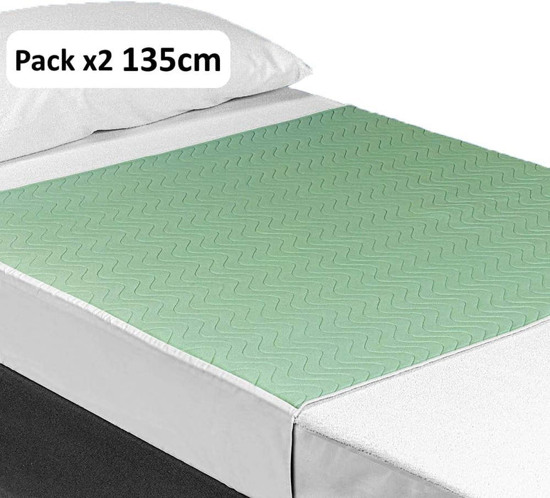 PACK 2 Saugfähige, Waschbare, ökologische Bettunterlagen für Bett 135cm, 3,15 Liter/m²