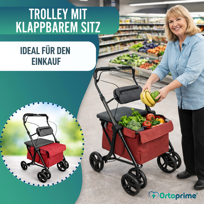 Rollator mit Einkaufstrolley | Integrierter Sitz