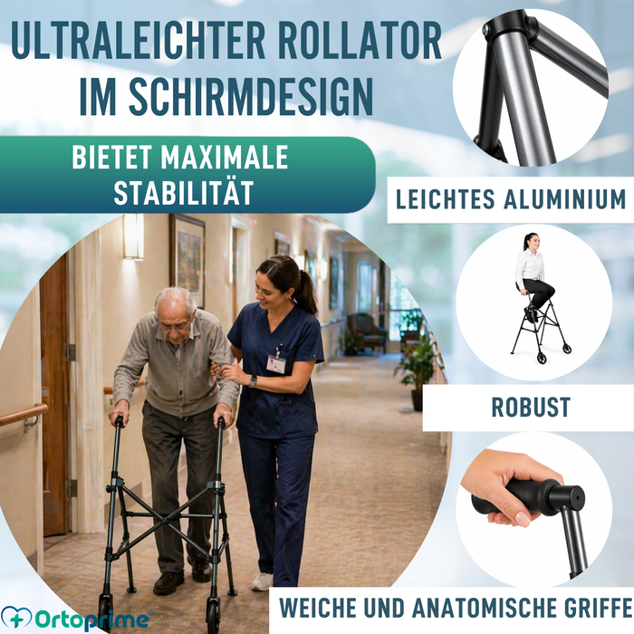 Aluminium-Gehgestell mit Schirmfaltung | Verstellbar