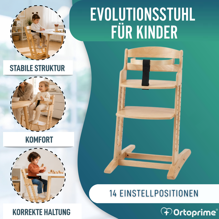 Kinderhochstuhl Evolutiv aus Holz | Höhenverstellbar