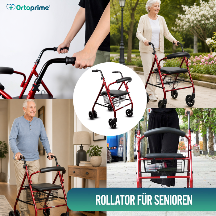 Rollator aus Aluminium mit Lastbremse und Gepolsterter Sitzfläche