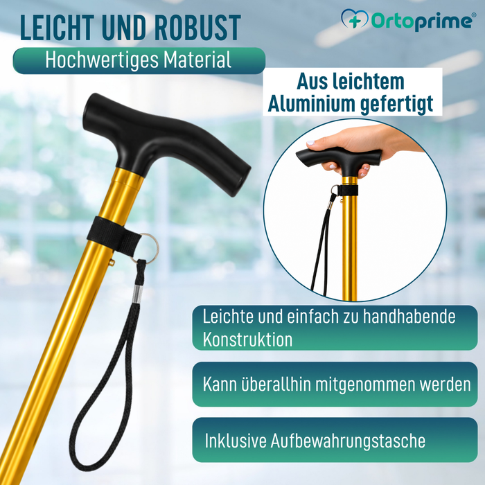 Faltstock Verstellbar und Ausziehbar | Goldfarben