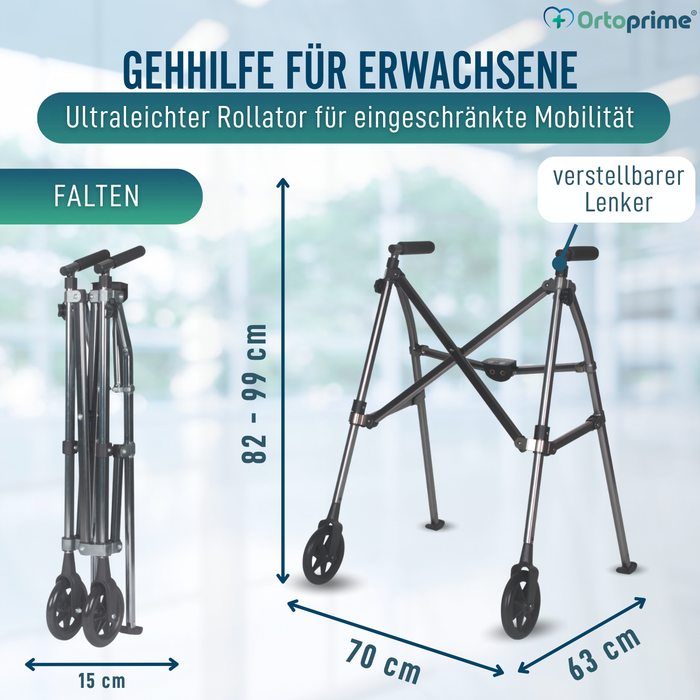 Ultraleichte Faltbare Gehhilfe mit 2 Rädern | Höhenverstellbar