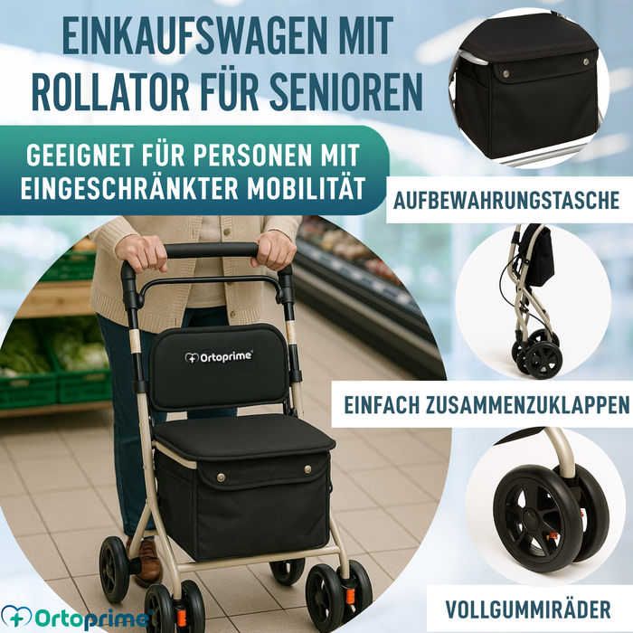 Faltbarer Rollator für Erwachsene mit Einkaufskorb