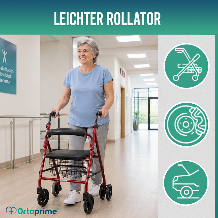 Rollator aus Aluminium mit Lastbremse und Gepolsterter Sitzfläche