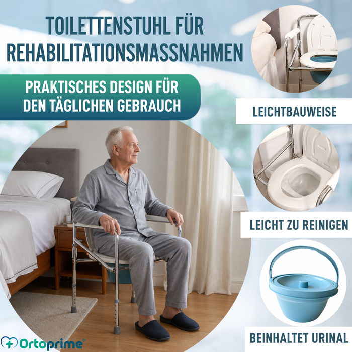 Tragbarer WC-Stuhl mit integriertem Urinal und Höhenverstellbar