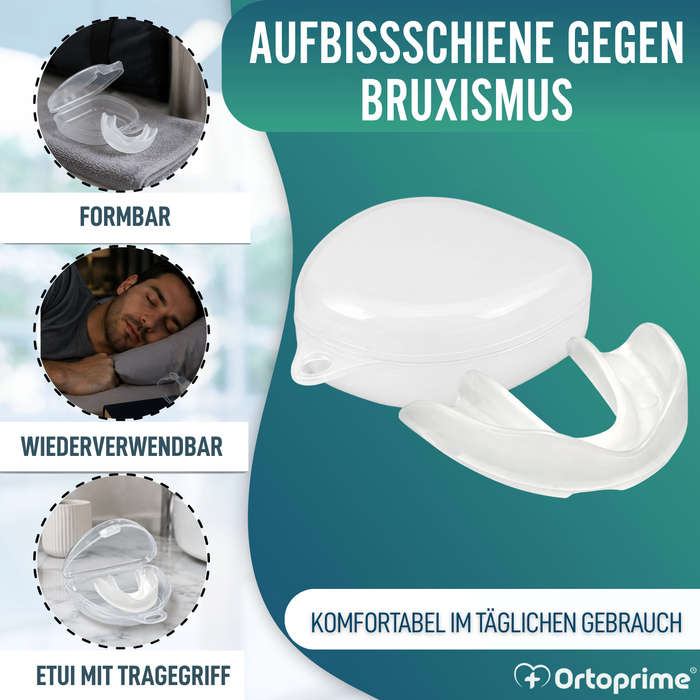 Moldierbare wiederverwendbare Mundschutz-Schiene gegen Zähneknirschen | Mit Etui