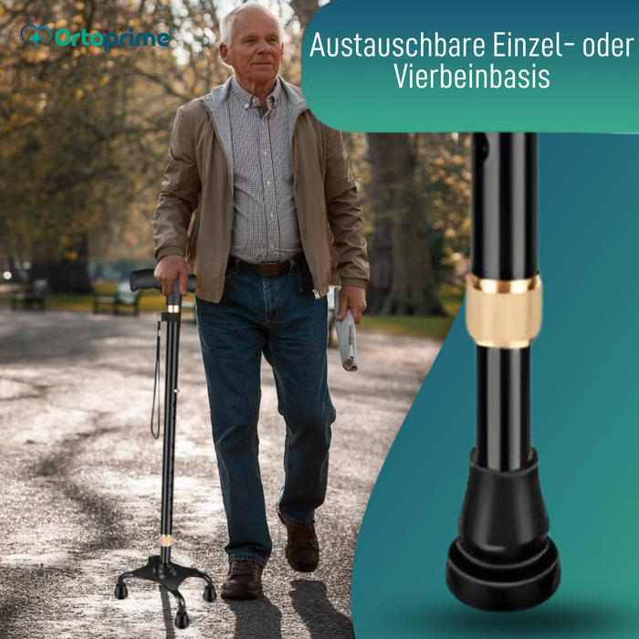 Verstellbarer 4-Bein Gehstock | Mit Umwandelbarem Fuß