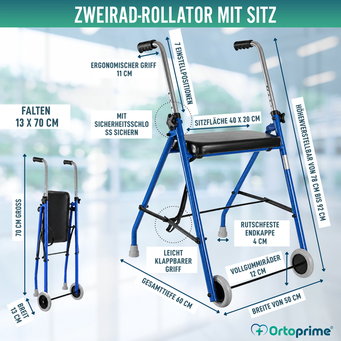 Rollator für Senioren 2 Räder | Faltbare Rollatoren für Erwachsene