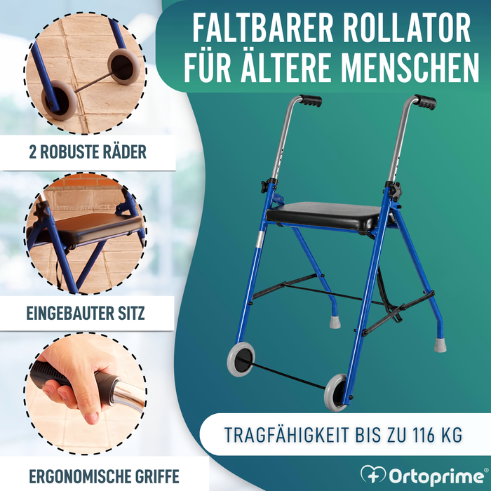 Rollator für Senioren 2 Räder | Faltbare Rollatoren für Erwachsene
