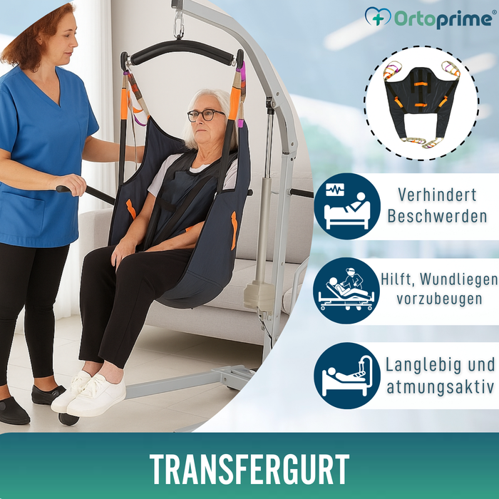 Orthopädisches Gurtzeug mit Kopfstütze für Transferkran