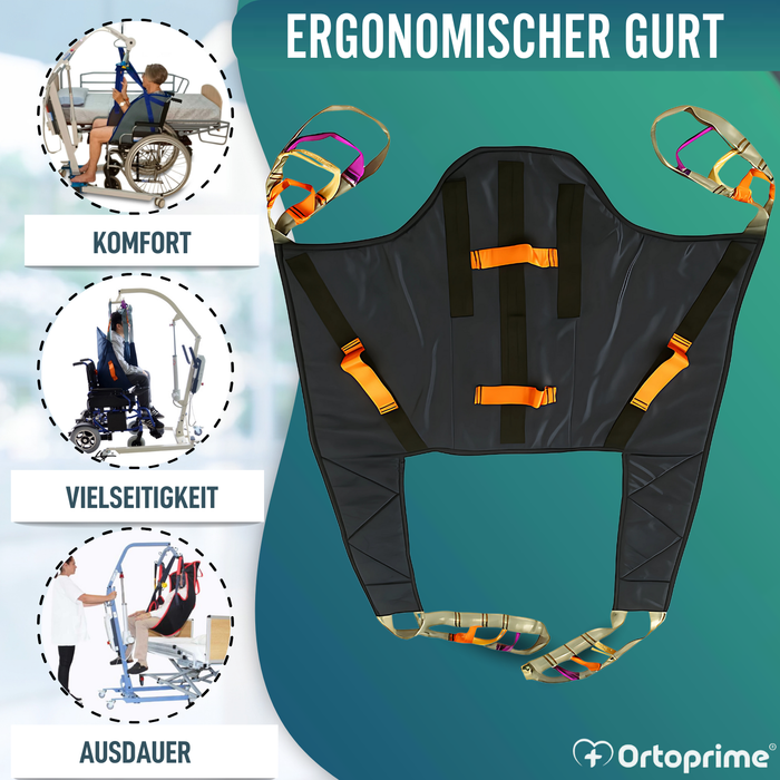 Orthopädisches Gurtzeug mit Kopfstütze für Transferkran