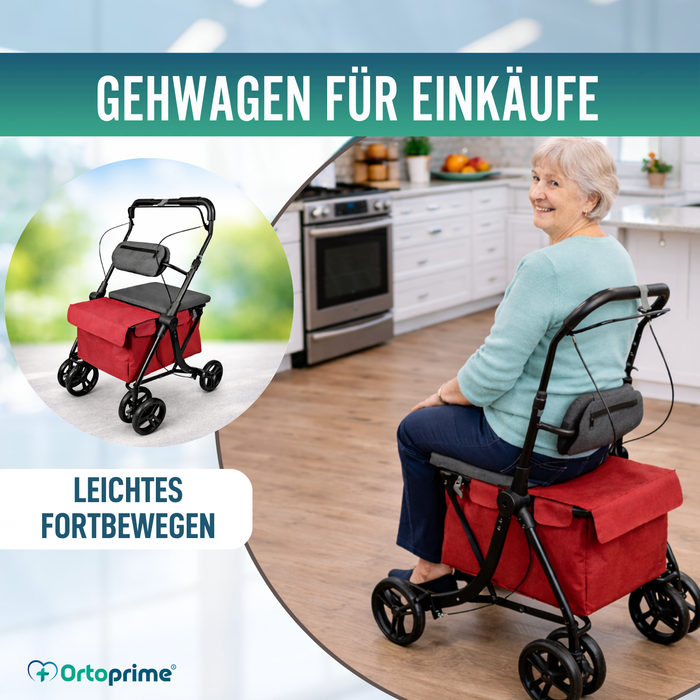 Rollator mit Einkaufstrolley | Integrierter Sitz
