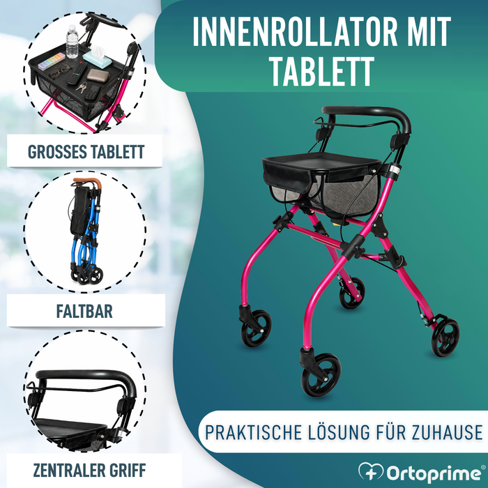 Faltbarer Indoor-Rollator mit Ablagetablett