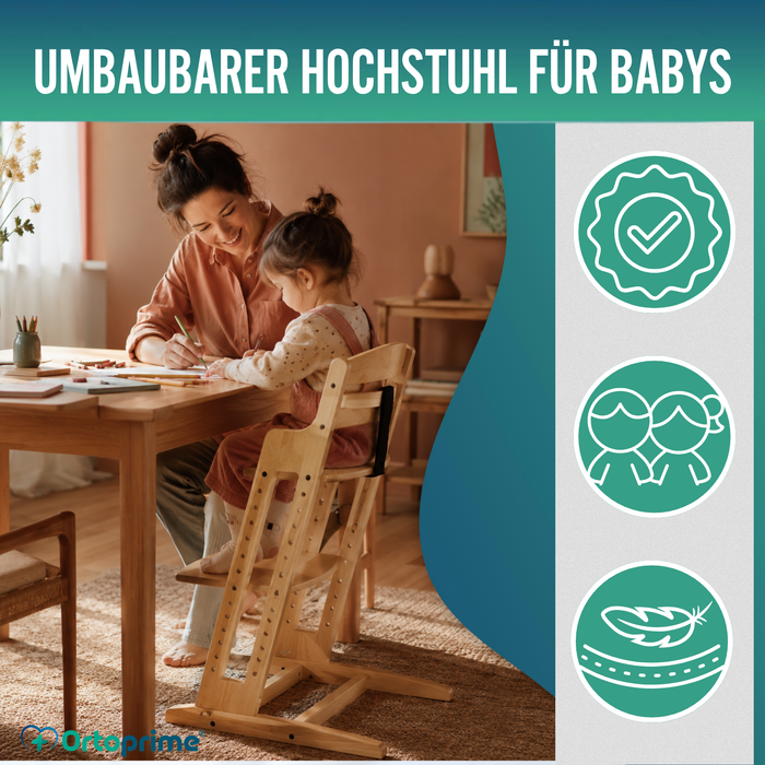 Kinderhochstuhl Evolutiv aus Holz | Höhenverstellbar