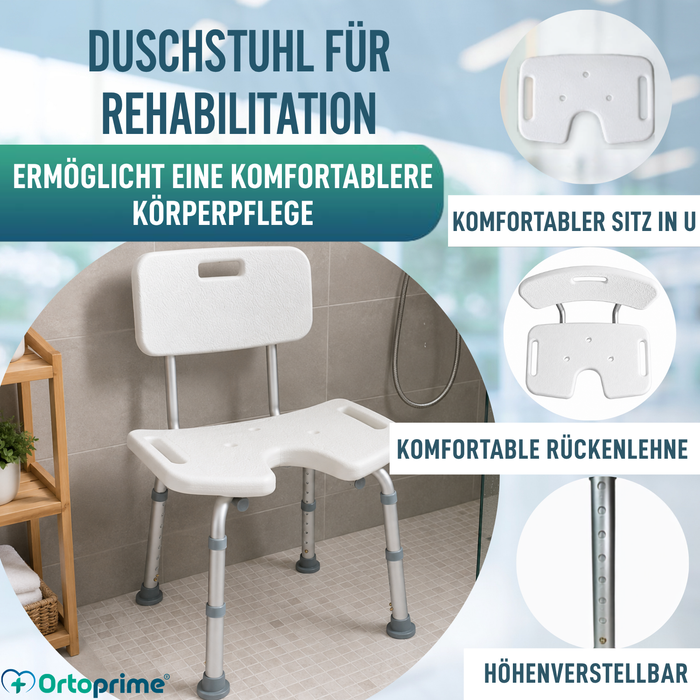 Höhenverstellbarer Duschstuhl für Senioren mit U-förmiger Sitzfläche