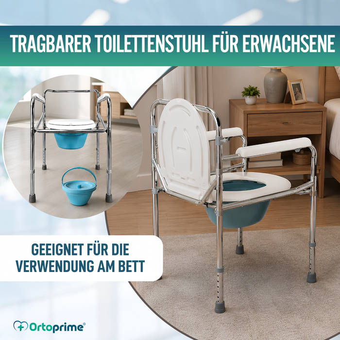 Tragbarer WC-Stuhl mit integriertem Urinal und Höhenverstellbar