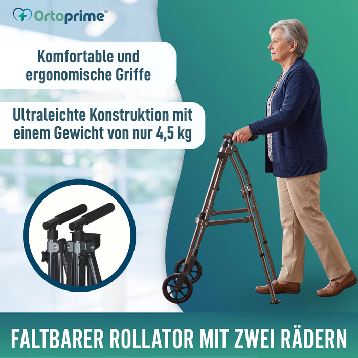 Ultraleichte Faltbare Gehhilfe mit 2 Rädern | Höhenverstellbar