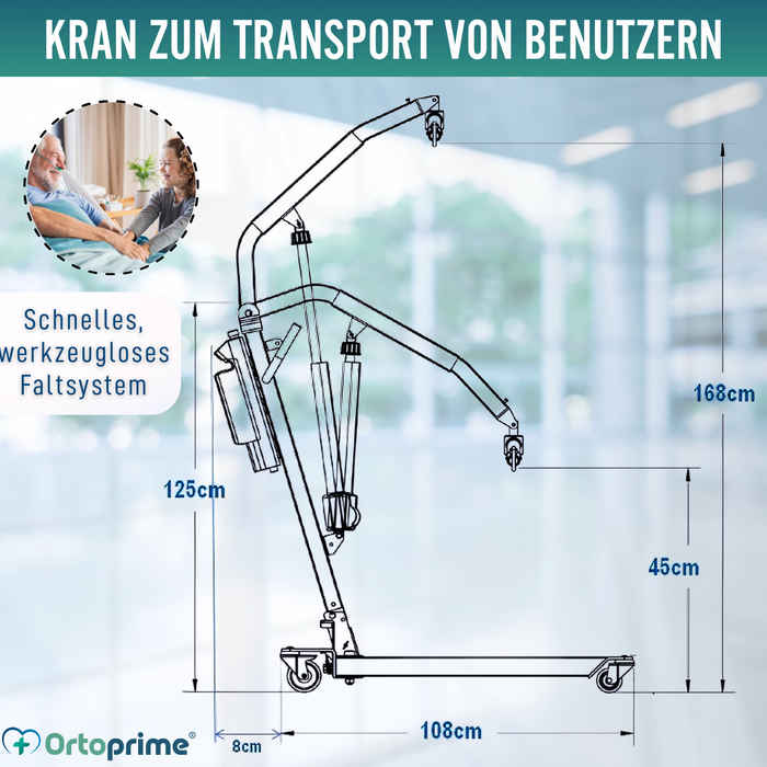Orthopädischer Patientenlift mit Kopfstützgeschirr inkl