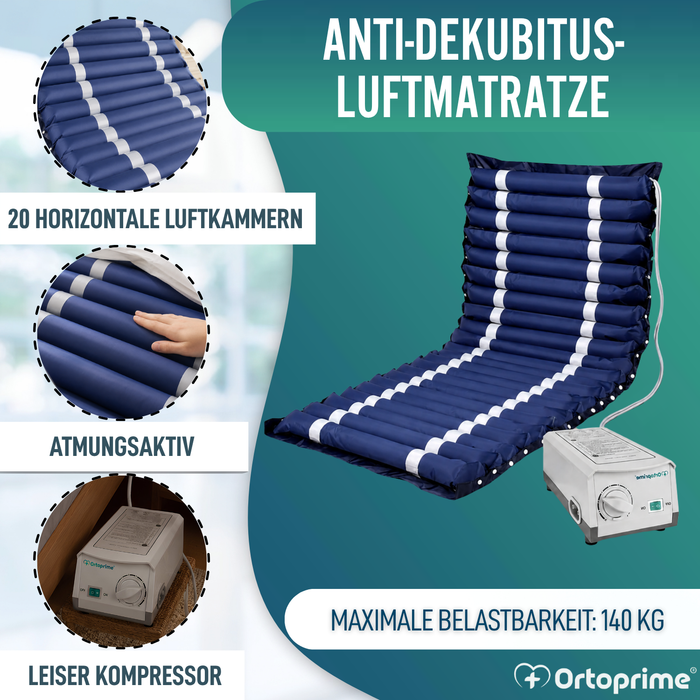 Luftmatratze mit Silent-Kompressor gegen Dekubitus für das Bett