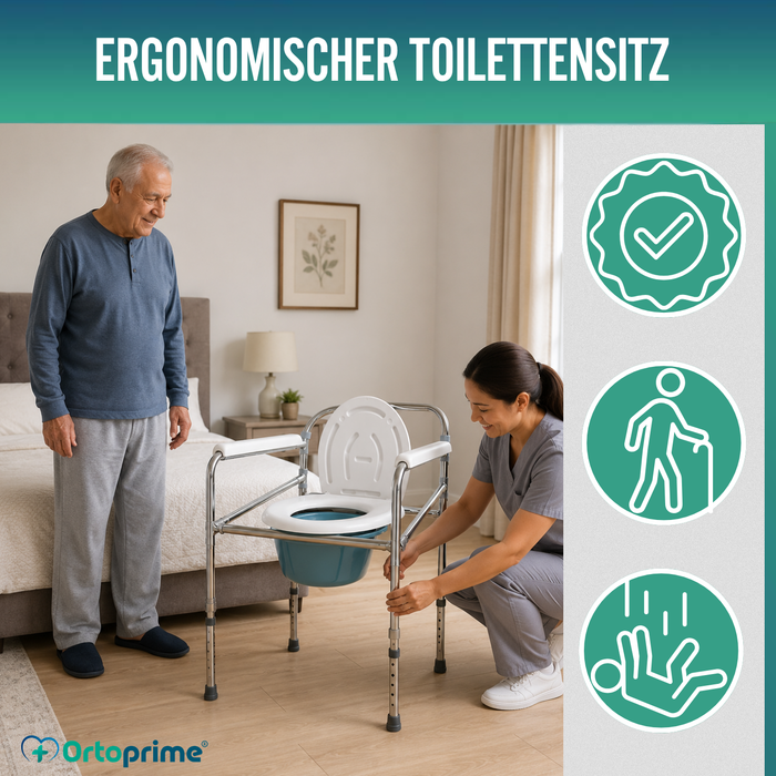 Tragbarer WC-Stuhl mit integriertem Urinal und Höhenverstellbar