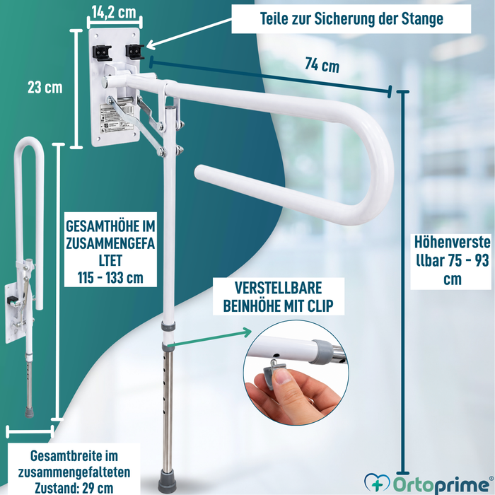 Klappbarer Bad Haltegriff mit Stützfuß | Verstellbar