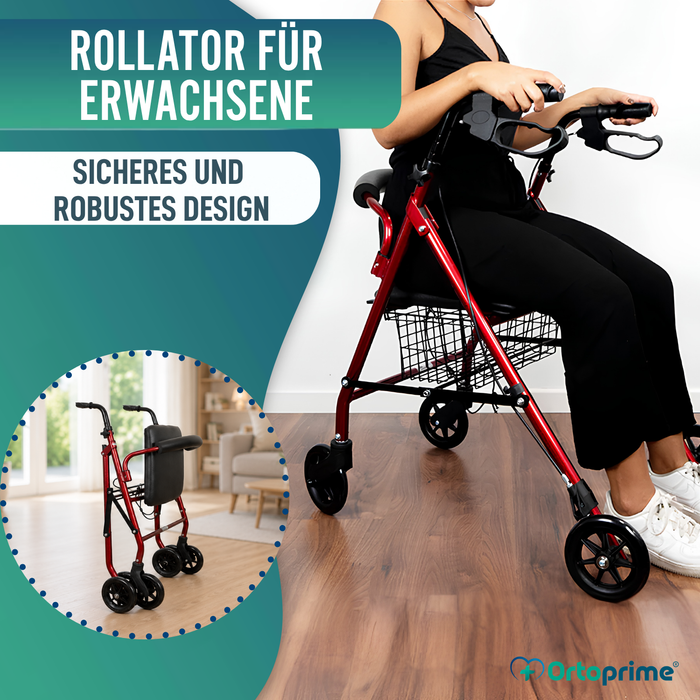 Rollator aus Aluminium mit Bremsen und Gepolsterter Sitzfläche
