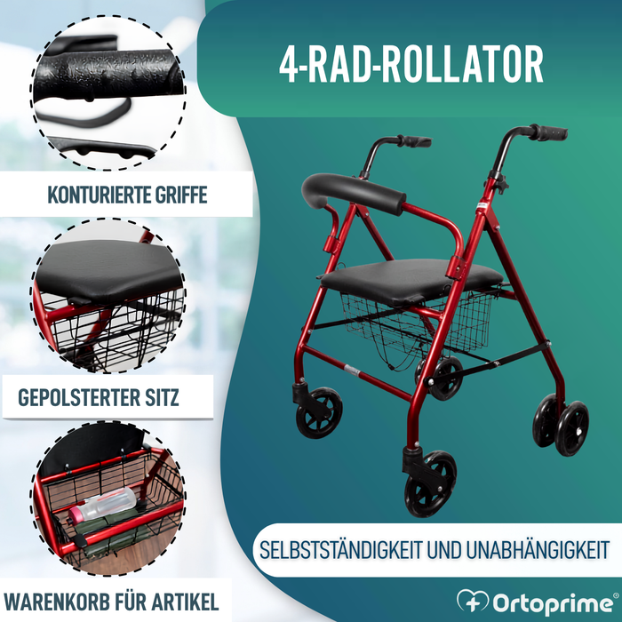 Rollator aus Aluminium mit Lastbremse und Gepolsterter Sitzfläche