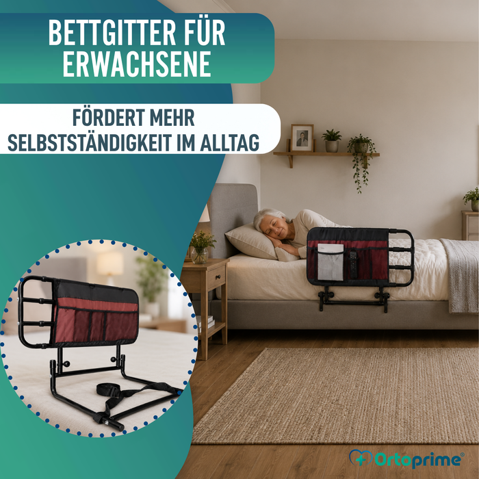 Verstellbares Erwachsenenbettgeländer mit Taschen