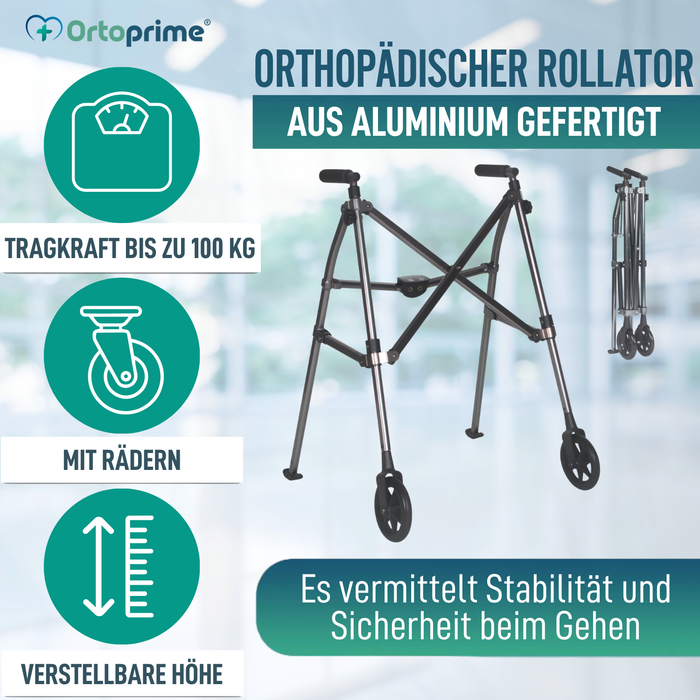 Ultraleichte Faltbare Gehhilfe mit 2 Rädern | Höhenverstellbar