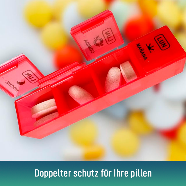 pille im portemonnaie aufbewahren Wöchentlicher Pillenorganizer mit 4 Fächern und Schutzhülle — OrtoPrime.de