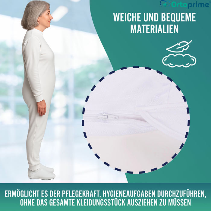 Langarm-Inkontinenzpyjama | Unisex mit Doppelreißverschluss