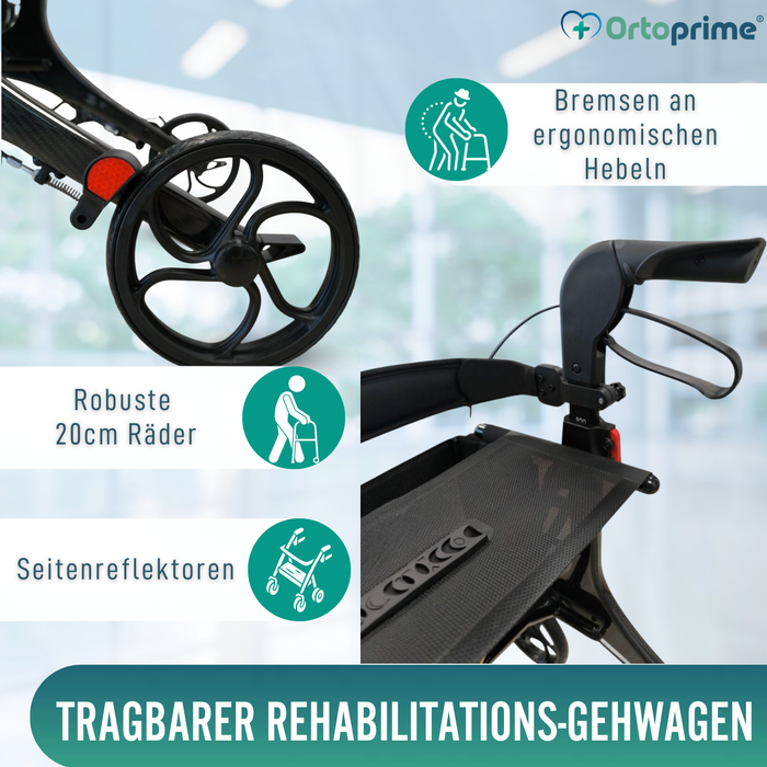 Faltbarer Rollator für Erwachsene mit Sitz | Karbonfaser